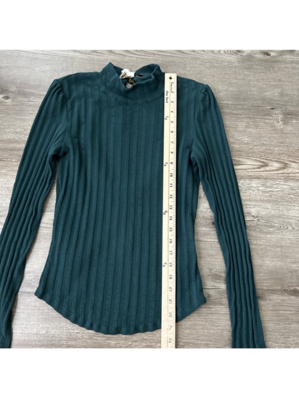 Free People Suki Scarf Tie Open Back Ribbed Top Womens‎ M Green Long Sleeve - Picture 6 of 13